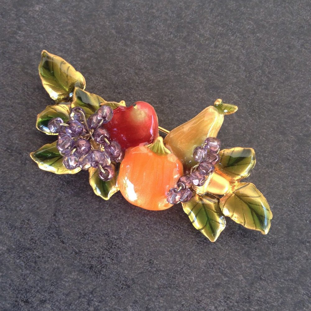 Vintage Lush Enamel Fruit Brooch